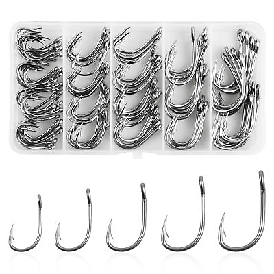#ad 80pcs Stainless Steel Fishing Hooks Tuna Circle Hook Forged Hooks Live Bait Hook $14.99