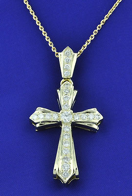 #ad 0.70 ct 14k Solid Yellow Gold Natural Diamond Cross Pendant made USA strong $1380.00