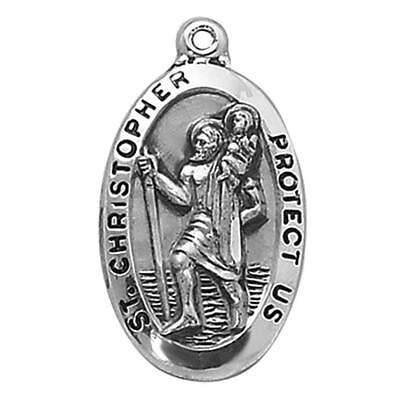 #ad Sterling Silver Medal Saint Christopher Size 1.5 in H with 24 in L Chain $183.55