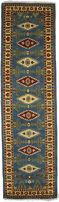 #ad Handmade Blue Geometric 3X10 Kazak Oriental Runner Rug Hallway Kitchen Carpet $326.18