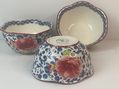 #ad The Pioneer Woman Heritage Floral Set of Three Scalloped Edge Stone Ware Bowls $16.59