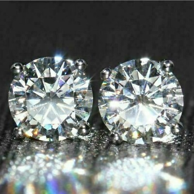 #ad 4Ct Round Gorgeous Cut Lab Created Diamond Stud Earrings 14K White Gold Plated $45.00