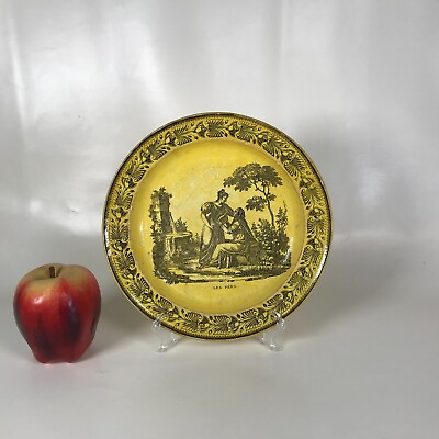 #ad Ca. 1800s Canary Yellow French Transferware Faience Plate $95.00