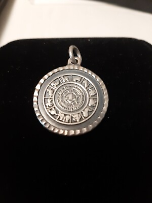 #ad Pendant Necklace Aztec Solid 925 Sterling Silver Mexican Calendar Mayan Charm $134.88