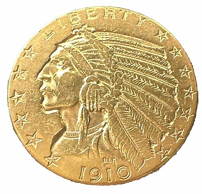 #ad 1910 P $5 Indian Head Gold Half Eagle Low Survival $678.47