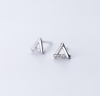 #ad Tiny Silver Triangle Pave Cubic Zirconia Stud Earring $8.99