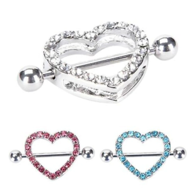 #ad Heart Shaped Nipple Barbell Breast Rhinestone Chest Piercing Ring Body Jewelry $32.26
