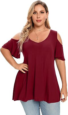 #ad LARACE Plus Size Tunic Tops For Women V neck Short Sleeve Floral Shirts Cold Sho $53.83