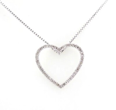 #ad Womens Unique Natural White Diamond Sterling Silver Heart Pendant Necklace New $118.99