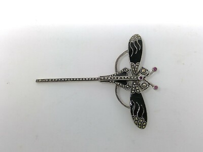 #ad Large 3 1 4quot; Long Sterling Silver Dragonfly Brooch Pin Marcasite amp; Black Onyx $69.99