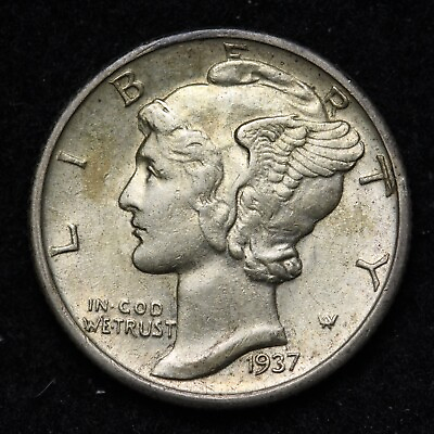 #ad 1937 D Mercury Silver Dime CHOICE UNC *UNCIRCULATED* MS E292 JCA $48.30