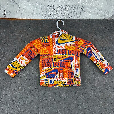 #ad Nike Hoodie Sweatshirt Youth 3T 2 3 Years Orange All Over Print Pullover $19.99