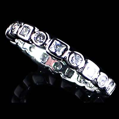 #ad GEOMETRIC BRILLIANT CLEAR CZ ETERNITY BAND RING SIZE 7 925 STERLING SILVER $28.00