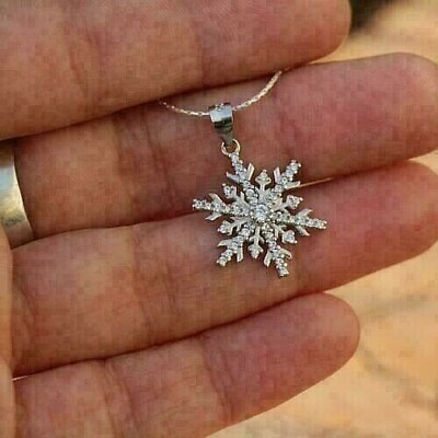 #ad 1.00 Ct Round Cut Lab Created Diamond Snowflake Pendant 14k White Gold Plated $91.35