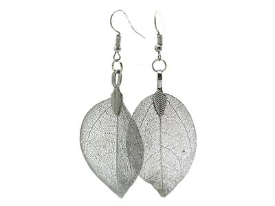 #ad New Gray Dipped Real Leaf Earrings Women Dangle Light Weight Pierced $15.27