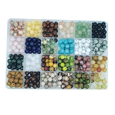 #ad 504pcs Natural Round Stone Beads Gemstone Beading Hole Size 8mm 24 colors 18mm $54.38
