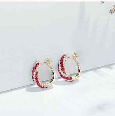 #ad 3Ct Round Lab Created Ruby amp; Diamond Womens Hoop Earrings 14K Yellow Gold Plated $104.41