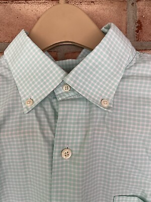 #ad Peter Millar Shirt Men#x27;s Size Large Green Gingham Check Button Up LODGE ROCK $36.00