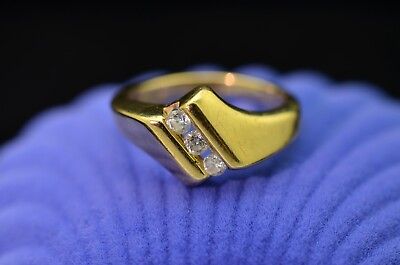 #ad 10K Yellow Gold three stone channel set diamonds ring band size 3.75 $239.41