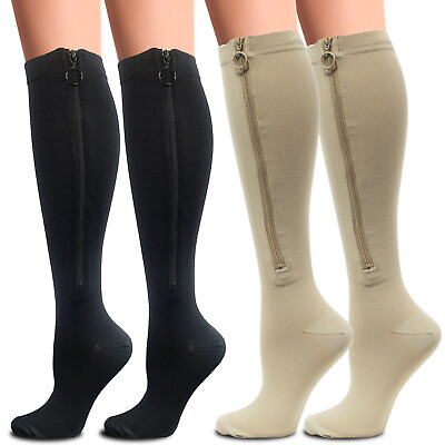 #ad Men Women Zipper Compression Socks 15 20 mmHg Closed Toe for Varicose Vein Edema $13.63