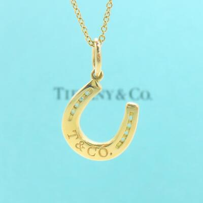 #ad Tiffany Yellow Gold Horseshoe Necklace Logo Horseshoe OS34 $3162.99