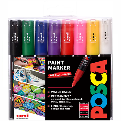 #ad Uni POSCA Marker Pen PC 1M Extra Fine Set of 8 Assorted Colours GBP 14.49