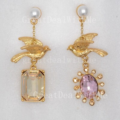 #ad Oscar de la renta women Jewelry Pink CZ BIRD post dangle stud earrings Pierced $34.99