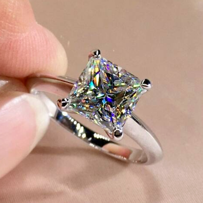#ad 14k White Gold Plated Princess Lab Created Diamond Women#x27;s Anniversary Gift Ring $64.99