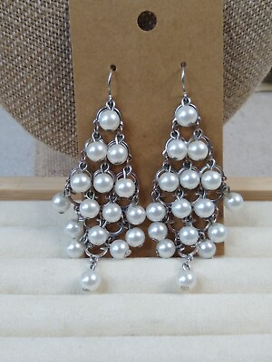 #ad Unbranded 1 Pair Vintage Artificial Pearl Chandelier Earrings 3quot; White $14.00