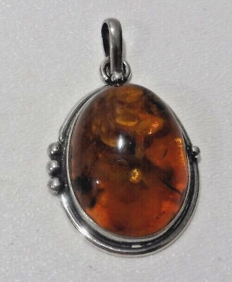 #ad Amber Pendant Set in Silver 1 1 2 In. Long X 1 In. Wide C $38.00