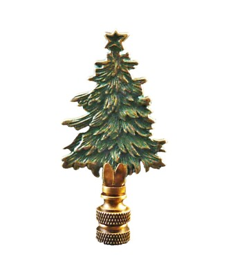 #ad Holiday Christmas Lamp Finial TREE Antique Brass Green Finish AB Base $13.00