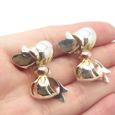 #ad 925 Sterling Silver 3 Tone Vintage Monet Bow Clip On Earrings $79.99