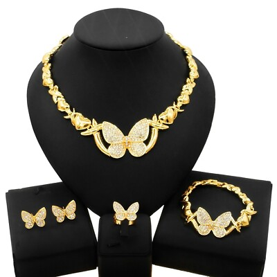 #ad HUGS amp; KISSES Butterfly Set Necklace bracelet Earrings Ring Gold Filled $29.99