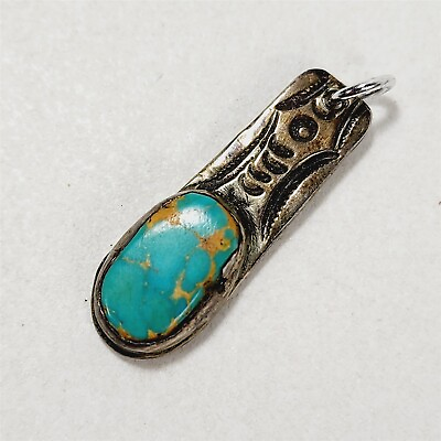 #ad Vintage Sterling Silver Oval Turquoise Drop Pendant $34.95