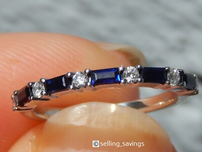 #ad 14K WHITE GOLD EFFY 1.00 TCW DIAMOND SAPPHIRE STACKING SOLO BAND RING SIZE 4.5 $445.00