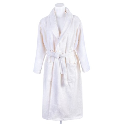 #ad Luxury Terry Bathrobe Unisex Thick Cotton Blend Pockets Kimono Turkish Ivory S M $38.21