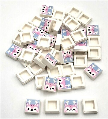 #ad Lego 50 New White Tiles 1 x 1 with Bright Pink Reindeer Face Animal Flat Smooth $6.29