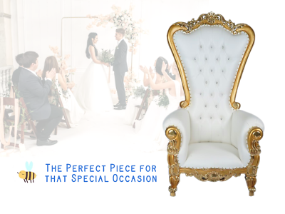 #ad NEW Gold White 6ft King Queen Throne Chair Diamond Tufted Wedding Banquet Party $1399.99