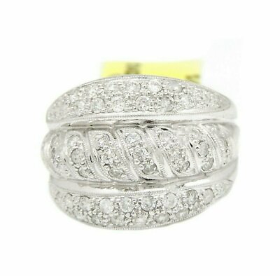#ad 0.90ct Genuine diamond 14k White Gold Women Ring wide band fine jewelry Size 7 $795.00