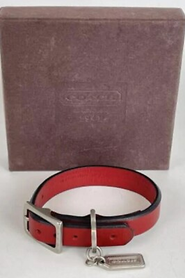 #ad Coach Red Cowhide Dog Collar Coach Charm Size S 11quot; 13quot; 4559 $79.99