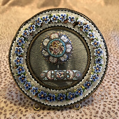 #ad Antique Italian Micro Mosaic Round Frame and Two Jewelry Pins $595.00