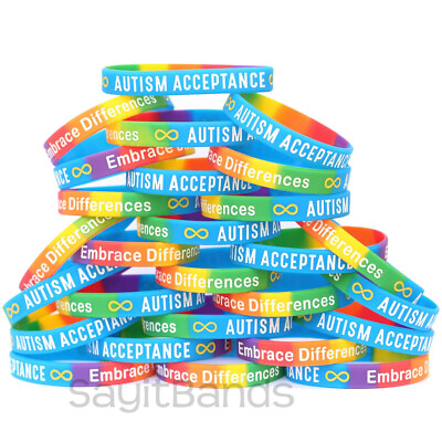 #ad 100 of Infinity Sign Autism Acceptance Colorful Silicone Wristband Bracelets $68.88