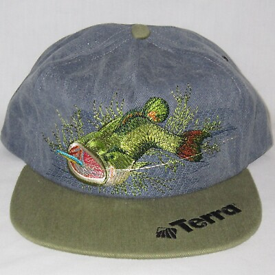 #ad Vintage Made in USA Terra Snapback Hat Cap Big Open Mouth Bass Fish Fishing $19.18
