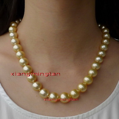 #ad Round long AAAAA 20quot;11 12mm Natural south sea golden pearl necklace 14K GOLD $680.00