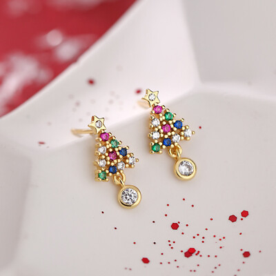 #ad Luxury Colorful Zircon Christmas Tree Earrings Stud Drop Dangle Women Jewellery C $2.99