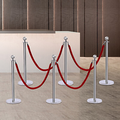 #ad 6PCS Silver Crowd Control Stanchion with Red Velvet Rope Queue Line for Theater $76.84
