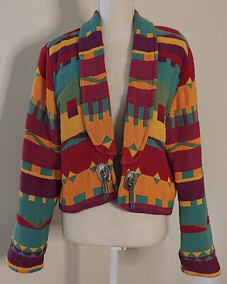 #ad Vintage Southwestern Blanket Jacket Womens M Colorful Truly Western Wear Rodeo $29.40