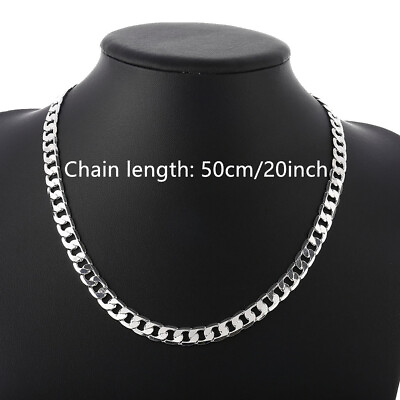 #ad Stylish 925 Silver 8mm Cuban Curb Link Chain Necklace For Man Women Fashion Gift $8.69
