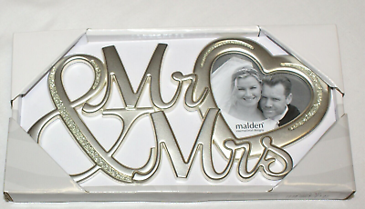 #ad Malden International Designs Heart Frame Mr amp; Mrs Script Crystal Silver Wedding $19.95