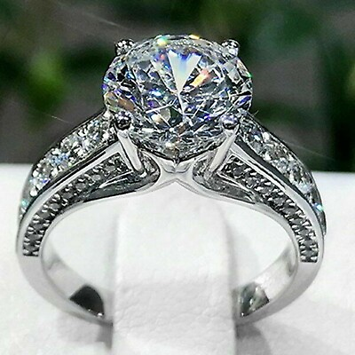 #ad 3 Carat Round Cut VVS1 Moissanite Engagement Wedding Ring 14K White Gold Plated $122.39